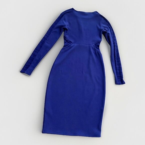 Express Midi Royal Blue Bodycon Body shape W Mesh Cutouts Dress Sz 2 - Picture 1 of 14
